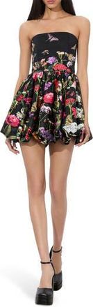 Alice & Olivia Asha Strapless Bubble Hem Sateen Minidress in Secret Garden at Nordstrom Rack, Size 8