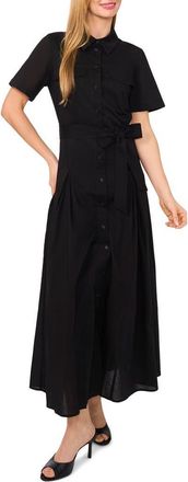 Ted Baker Box Pleat Tie Belt Cotton Maxi Shirtdress in Rich Black at Nordstrom, Size X-Small