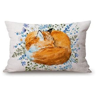 OEM Funda De Coj&iacute;n Decorativa De Estilo R&uacute;stico Para Exteriores, Apta Para Sof&aacute;s Y Camas, Con Estampado De Zorro Durmiendo En Acuarela, Funda De Almohada 