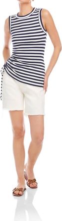 Fifteen Twenty Tia Side-Shirred Tank Top In Navy With White