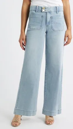 Wit & Wisdom Patch Pocket High Waist Wide Leg Jeans in Powder Blue Artisanal at Nordstrom, Size 16P