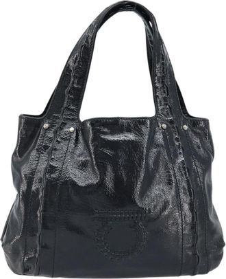 Ferragamo Gancini Handle Tote Leather Black Leather Handbag (Pre-Owned)