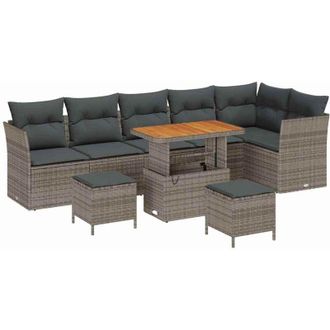 vidaXL Garden Sofa Set 9 pcs Grey Poly rattan and powder-coated steel vidaXL