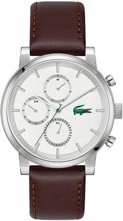 Lacoste Replay Multifunction Leather Strap Watch, 44mm in Brown at Nordstrom