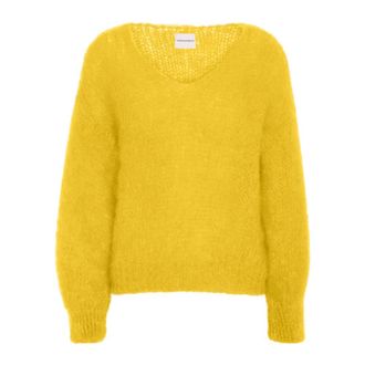 Americandreams Milana LS Mohair Knit - Dames - V-hals truien - Geel - M - Wol - Truien & Vesten