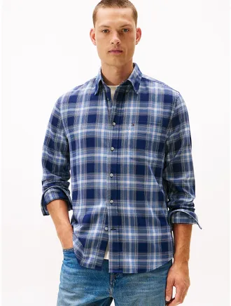 Tommy Hilfiger Mens Regular Fit Check Soft Touch Shirt - Navy - XL