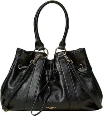 Twinset Shopper tas met ruches - Dames - Schoudertassen - Zwart - ONE Size - Leer - Tassen