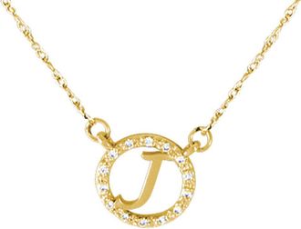Jane Basch 14K Yellow Gold Diamond Initial Circle Necklace (A-Z)