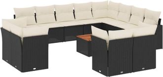 vidaXL Set De Sof&aacute;s De Jard&iacute;n Y Cojines 13 Pzas Rat&aacute;n Sint&eacute;tico Negro Vidaxl