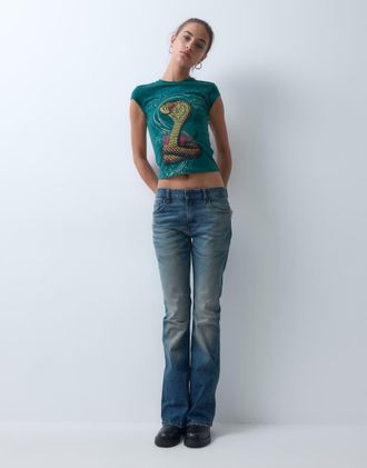 Ed Hardy T-shirt snakebite con maniche ad aletta verde petrolio-Blu
