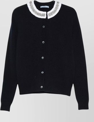 Prada crystal embellished ruffled wool cashmere cardigan