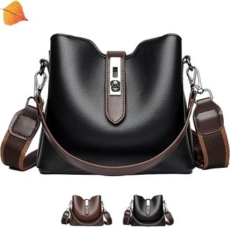 Generic Three Straps Bucket Bag for Women, Fashion Crossbody Bag, with Adjustable Wider Shoulder Strap & Zipper Compartments (Black)