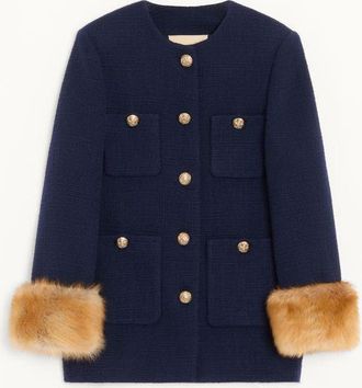 Valentino Caban In Plain Wool Tweed Woman NAVY 36