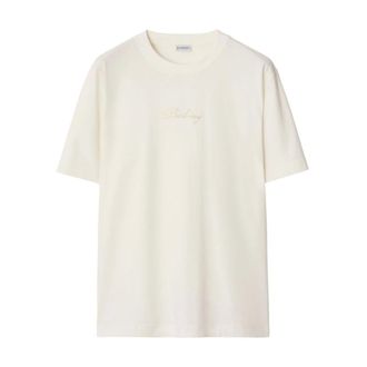 Burberry T-Shirts, male, White, Size: XL Check Cursive Logo Cotton T-shirt