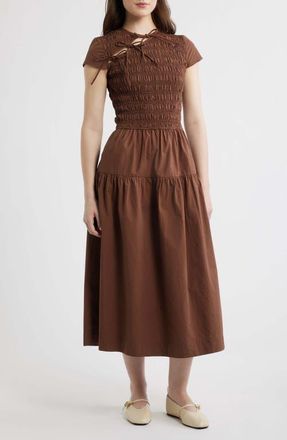 Damson Madder Ebba Cutout Detail Organic Cotton Dress in Chocolate at Nordstrom, Size 10 Us