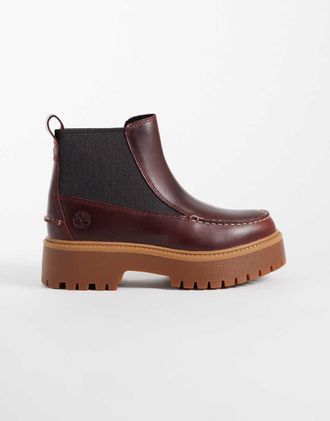 Timberland Stone Street stivaletti Chelsea medi in bordeaux full grain-Rosso