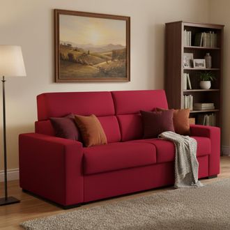 Dmora Sof&aacute; Cama 2 Plazas Sonico, Desenfundable, Con Almacenamiento Hecho En Italia, De Apertura Abatible, 200x95 Cm Rojo