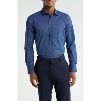 DKNY Slim Fit Mini Dot Print Stretch Dress Shirt in Navy Light Blue at Nordstrom Rack, Size 17.5 - 34/35