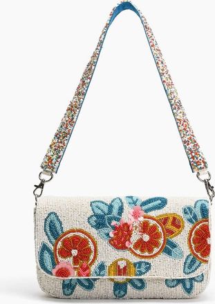 America & Beyond Womens Fruity Floral Beaded Bag In White
