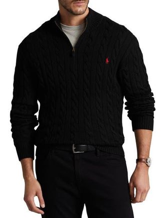 Polo Ralph Lauren Big & Tall Cable Knit Cotton 1/4-Zip Sweater in Polo Black at Nordstrom, Size 2X Big