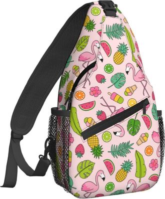 Generic Cartoon Candy Flamingo Chest Bag Anti Theft Sling Bag Adjustable Crossbody Bags For Casual Runner Cycling