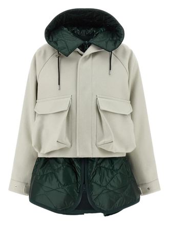 sacai Melton hooded jacket - Neutrals