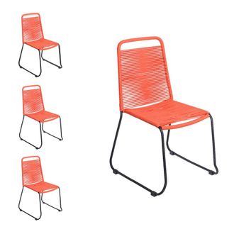 LOLAhome Set de 4 sillas de jard&iacute;n Antea apilables de cuerda y acero coral