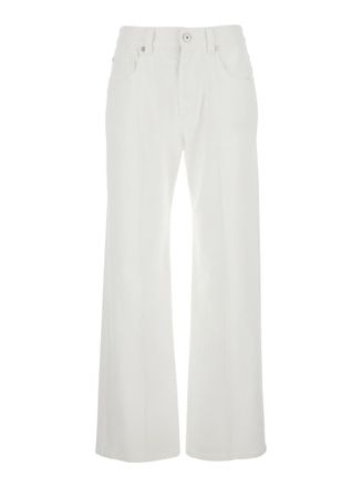 Brunello Cucinelli White Five-Pocket Patns With Logo Patch On The Back In Cotton Woman
