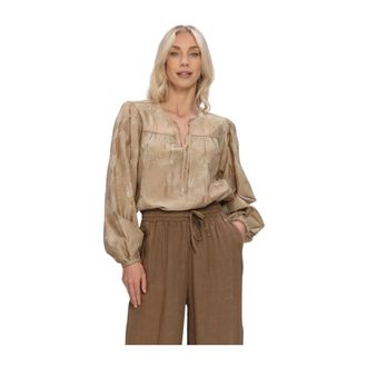 Nukus Nukus - Kaoutar Blouse Embroidery - Dames - Blouses & Shirts - Beige - Maat: XS Linnen