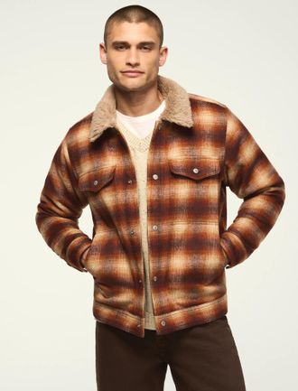 Lucky Brand Mens Fur Lined Plaid Jacket