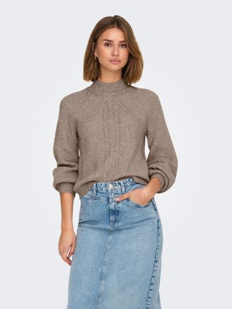 Only Stehkragenpullover ONLY ONLKATIA LS DETAIL HIGHNECK CC KNT, Damen, Gr. XS, fungi detail:melange, Strick, Obermaterial: 50% Viskose, 27% Nylon, 23% Pol
