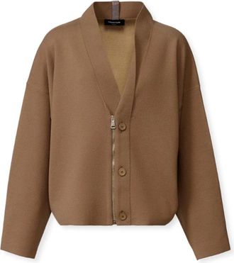Fabiana Filippi Fleece-effect Cardigan van katoen en wol met ritssluiting - Dames - Vesten - Bruin - XS - Katoen - Truien & Vesten