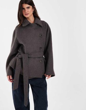 Asos Trench corto in misto lana color moka con cintura bassa-Marrone