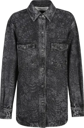 Golden Goose Washed Black Denim Floral Pattern Shirt