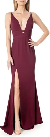 Dress The Population Viola Plunge Neck Mermaid Gown in Burgundy at Nordstrom, Size Small