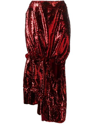 Simone Rocha sequin split seam midi dress - women - Polyamide/Polyester/Acetate - 10 - Red