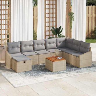 vidaXL Vidaxl - Conjunto De Sof&aacute; De Jard&iacute;n Con Coj&iacute;n 9 Pcs Beige Polirat&aacute;n