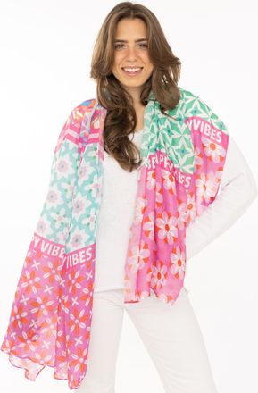 Zwillingsherz Schal ZWILLINGSHERZ Flower Block, Damen, multi, Web, Polyester, Modet&uuml;cher Schal, Florales Muster mit Schriftzug, transparent
