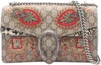 Gucci Pre-owned Cross Body Bags, female, Beige, Size: ONE SIZE Pre-owned Dionysus GG Supreme Coated Canvas Exotic Leather Shoulder Bag