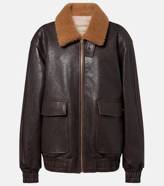 Valentino Caban Shearling-trimmed leather bomber jacket
