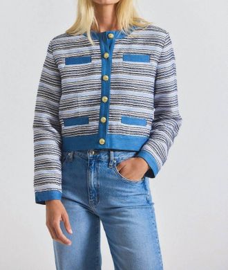 Derek Lam Womens Elain Cotton Tweed Jacket In Blue/white