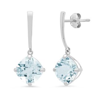 MAX + STONE 14k White Gold Solitaire Cushion-Cut Gemstone Drop Earrings (8mm)