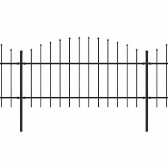 Berkfield Home Garden Fence with Spear Top Steel (1-1.25)x10.2 m Black