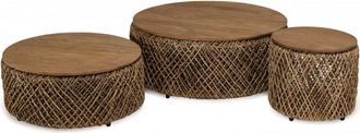 Macabane Juego de 3 mesas de centro redondas de fibra de cocotero
