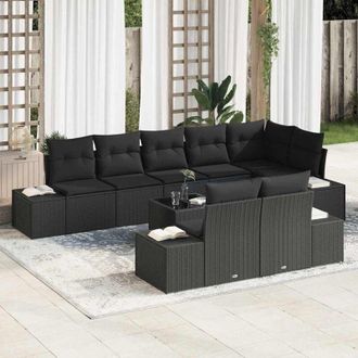 vidaXL Vidaxl - Conjunto De Sof&aacute; De Jard&iacute;n Con Coj&iacute;n 9 Pcs Negro Polirat&aacute;n