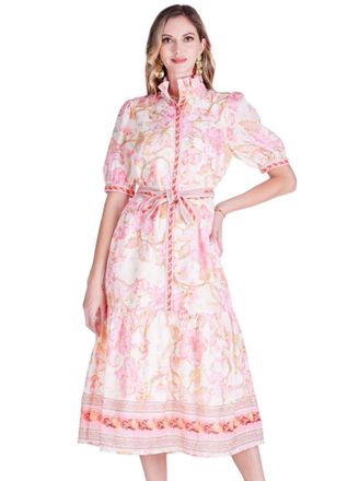 Jade Yoga Aloha Bloom Button Front Dress In Pink Multi