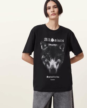 AllSaints Womens Cotton Dawn Wolf Print Relaxed Fit T-Shirt, Size: XS