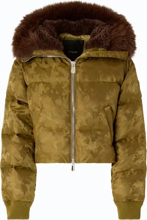 Pinko Cropped Camouflage Jacquard Satin Down Jacket