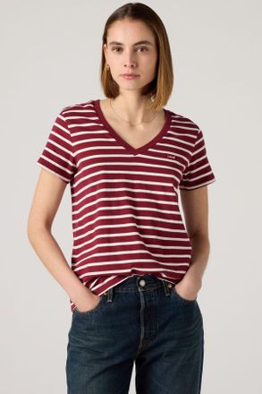 Levi's T-shirt The Perfect con scollo a V - Donna - XL - Rosso / Emily Stripe Warm Cabernet