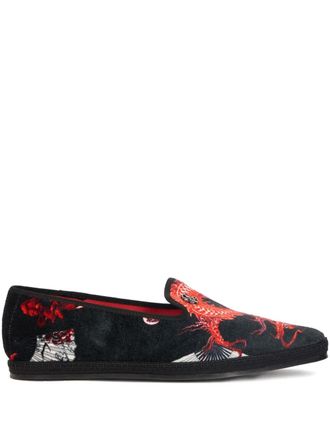 Roberto Cavalli dragon-print velvet loafers - Black
